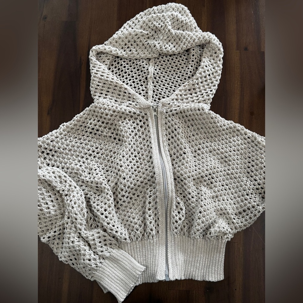 Charlotte Russe zip up cropped mesh knit sweater